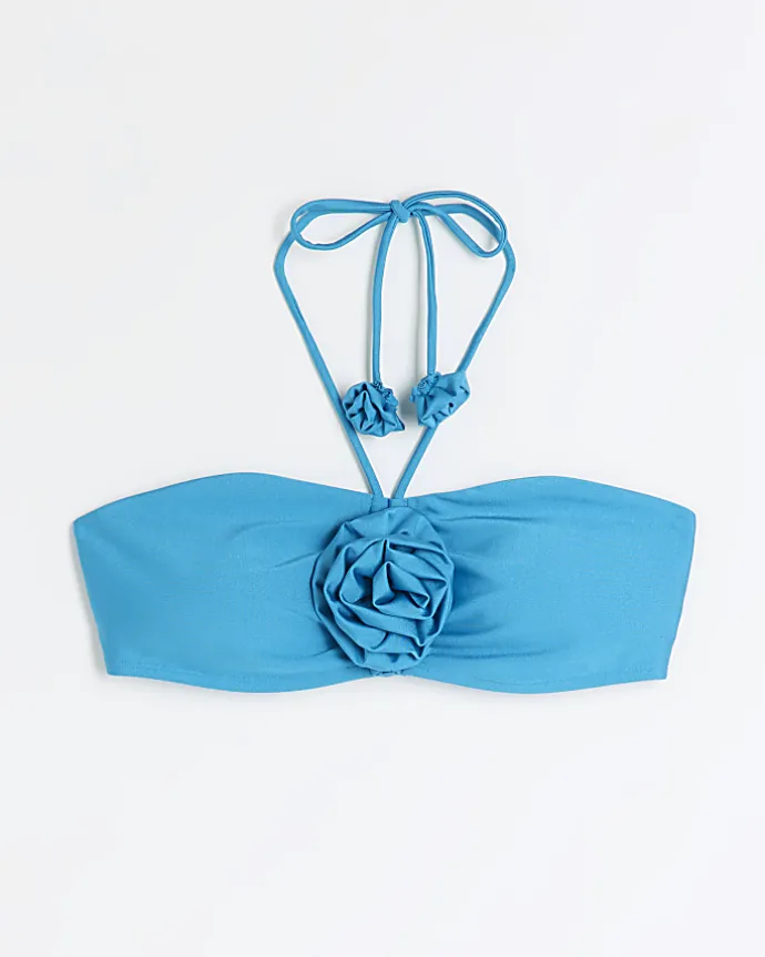 Blue corsage halter bikini top