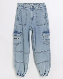 Blue cuffed cargo jeans