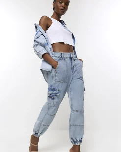 Blue cuffed cargo jeans
