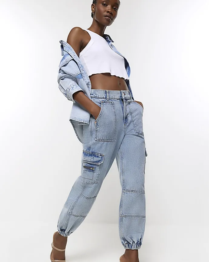 Blue cuffed cargo jeans