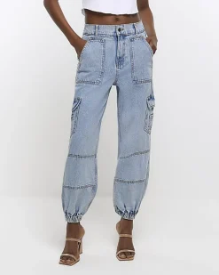 Blue cuffed cargo jeans