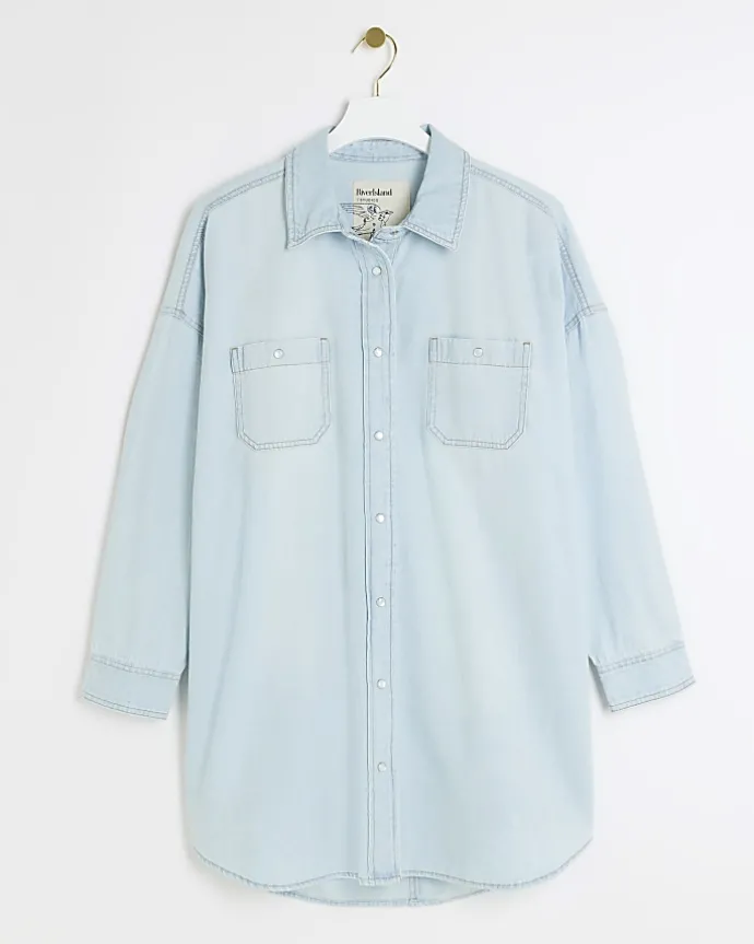 Blue denim oversized mini shirt dress