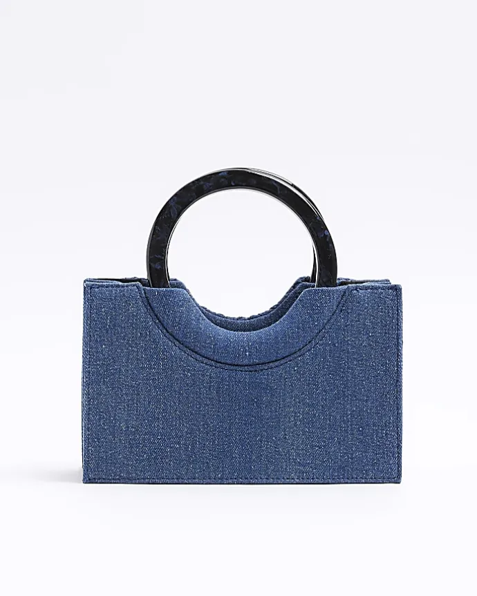 Blue denim studded cross body bag