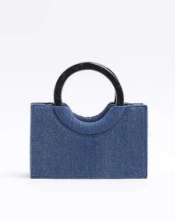 Blue denim studded cross body bag