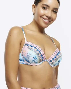Blue diamante balconette bikini top