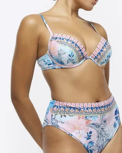 Blue diamante high waisted bikini bottoms