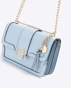 Blue embossed woven satchel bag
