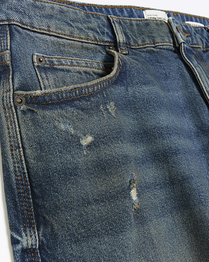 Blue faded tapered fit jeans