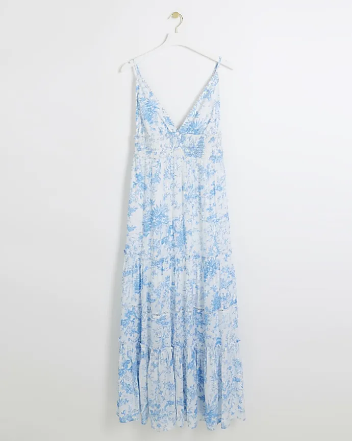 Blue floral beach maxi dress