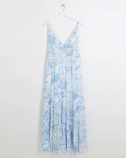 Blue floral beach maxi dress