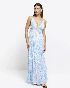 Blue floral beach maxi dress