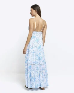 Blue floral beach maxi dress