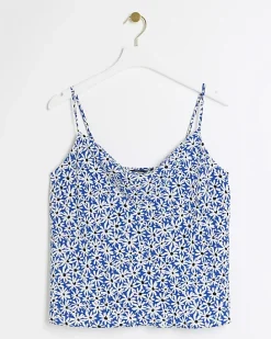 Blue floral cowl neck cami top