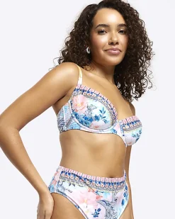 Blue fuller bust embellished bikini top