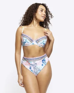 Blue fuller bust embellished bikini top
