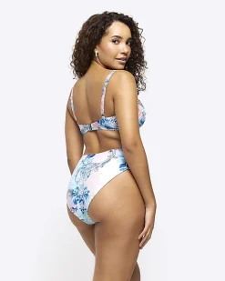 Blue fuller bust embellished bikini top