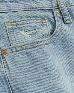 Blue high rise stove pipe straight leg jeans