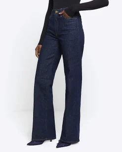 Blue high rise wide leg jeans