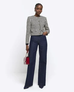 Blue high rise wide leg jeans