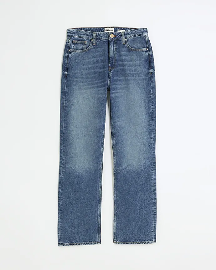 Blue high waist straight leg jeans