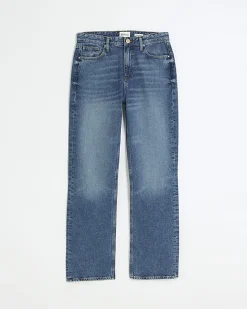 Blue high waist straight leg jeans