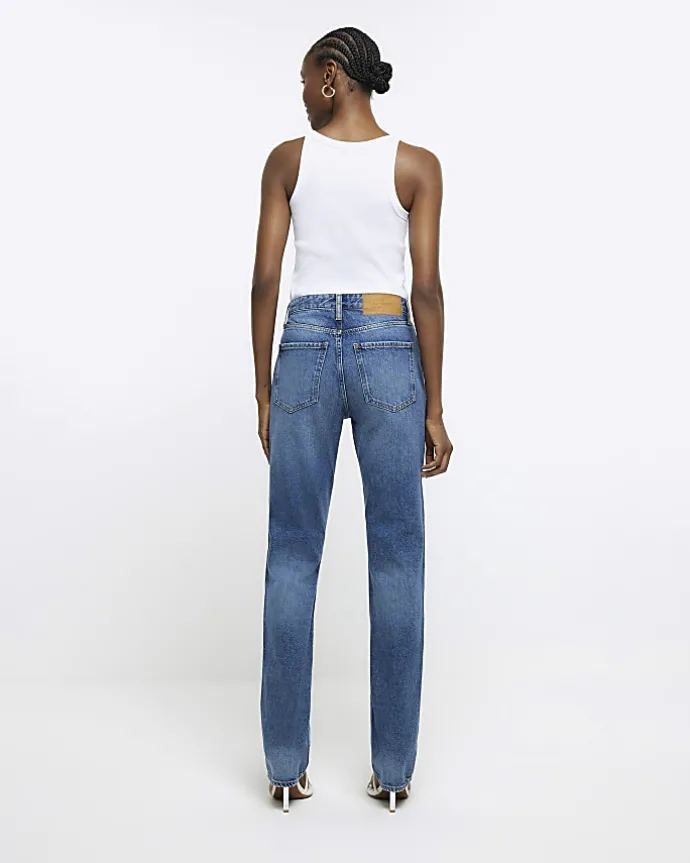 Blue high waist straight leg jeans