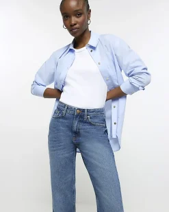 Blue high waist straight leg jeans