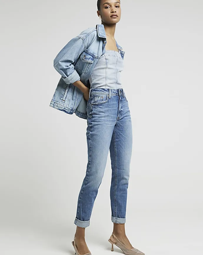 Blue high waisted bum sculpt mom jeans
