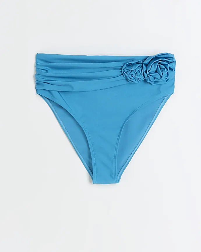 Blue high waisted corsage bikini bottoms
