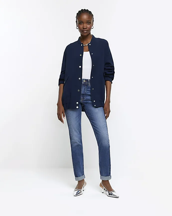 Blue high waisted embellished mom jeans