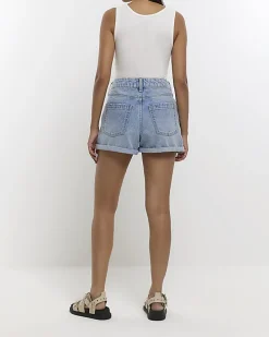 Blue high waisted mom denim shorts