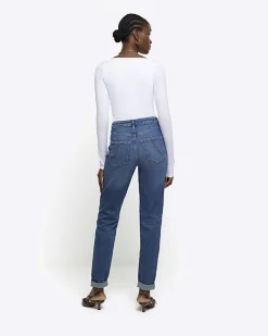 Blue high waisted mom ripped jeans