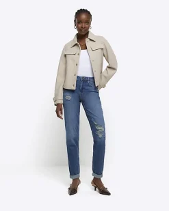 Blue high waisted mom ripped jeans