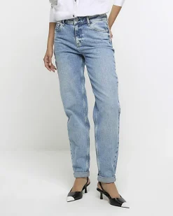 Blue high waisted relaxed boyfriend jeans