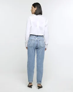 Blue high waisted relaxed boyfriend jeans