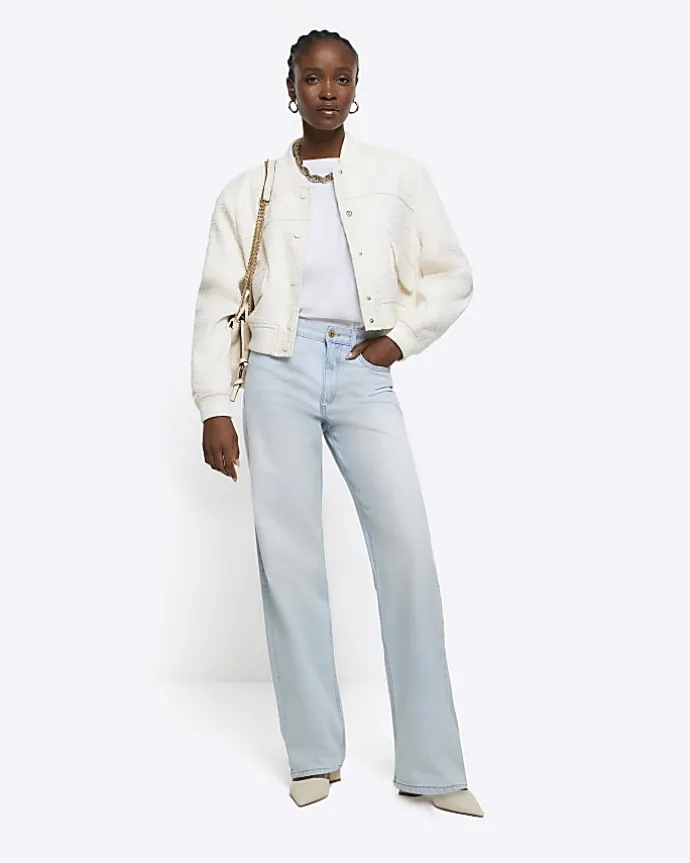Blue high waisted relaxed straight leg jeans
