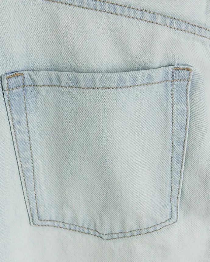 Blue high waisted relaxed straight leg jeans