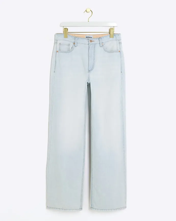 Blue high waisted relaxed straight leg jeans