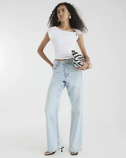 Blue high waisted relaxed straight fit jeans