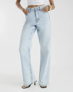 Blue high waisted relaxed straight fit jeans