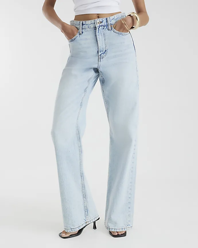 Blue high waisted relaxed straight fit jeans