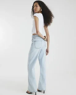 Blue high waisted relaxed straight fit jeans