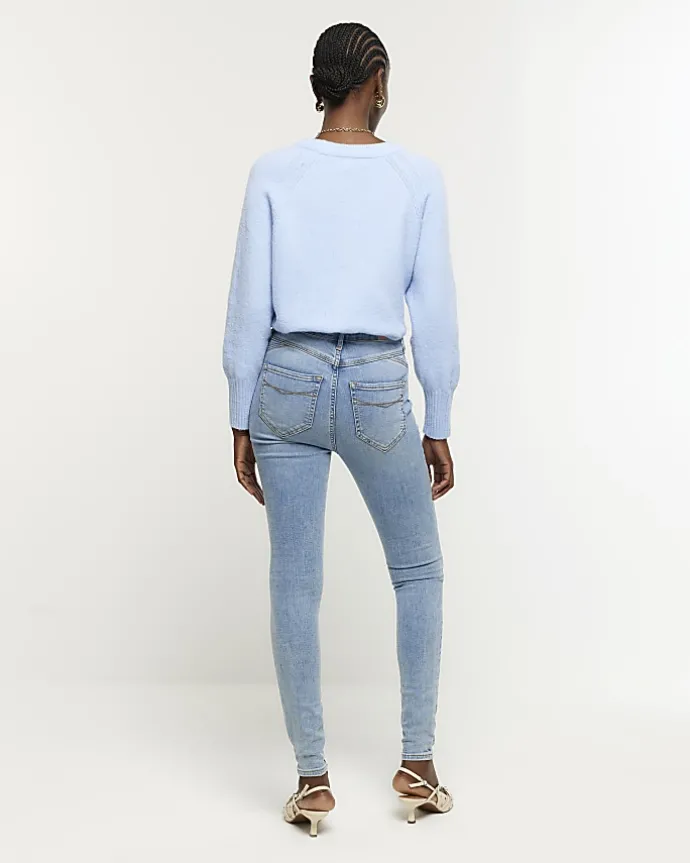 Blue high waisted ripped jeggings