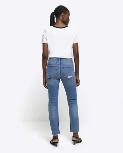 Blue high waisted slim fit ripped jeans