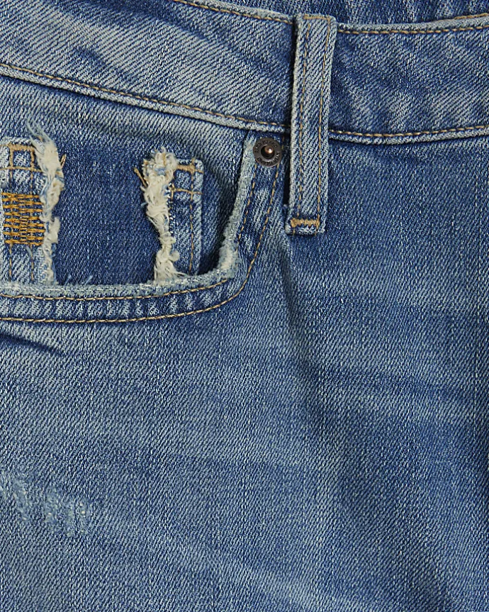Blue high waisted slim fit ripped jeans
