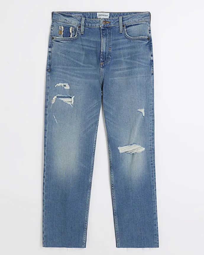 Blue high waisted slim fit ripped jeans