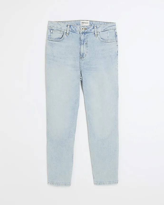 Blue high waisted slim fit straight jean