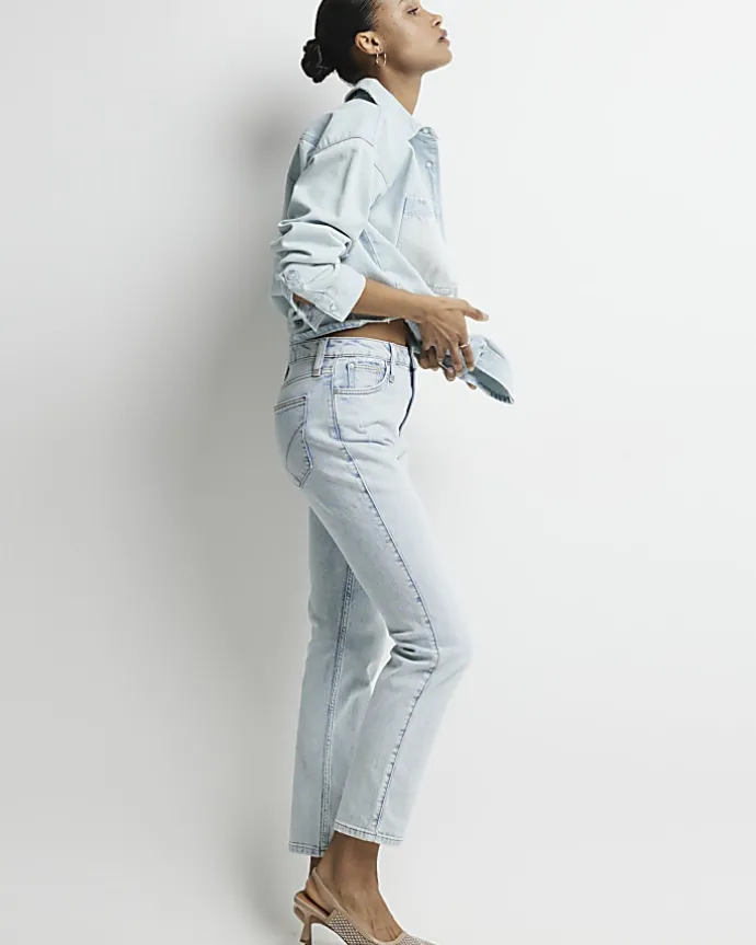 Blue high waisted slim straight jeans