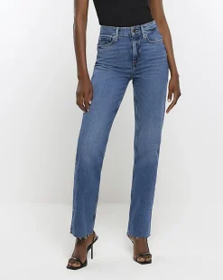 Blue high waisted stove pipe straight jeans