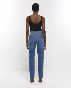 Blue high waisted stove pipe straight jeans